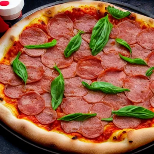 Prompt: A delicious pizza with baby-shaped pepperoni