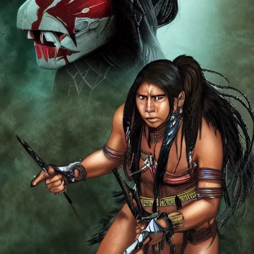 Image similar to The origin story of the Predator in the world of the Comanche Nation 300 years ago. Naru, a skilled female warrior, fights to protect her tribe against one of the first highly-evolved Predators to land on Earth.