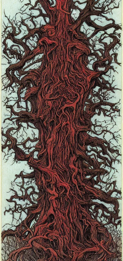 Prompt: a demonic tree with red eyes by rebecca guay, 8 k, drawing