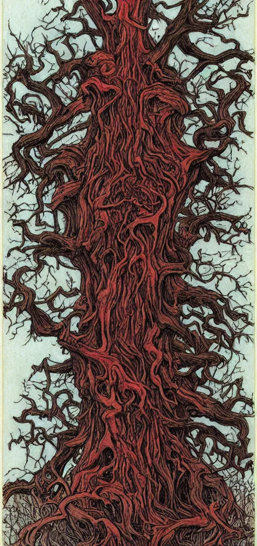 Image similar to a demonic tree with red eyes by rebecca guay, 8 k, drawing