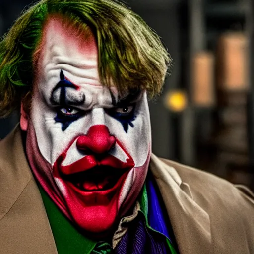 Image similar to stunning awe inspiring chris farley as the joker movie still 8 k hdr atmospheric lighting