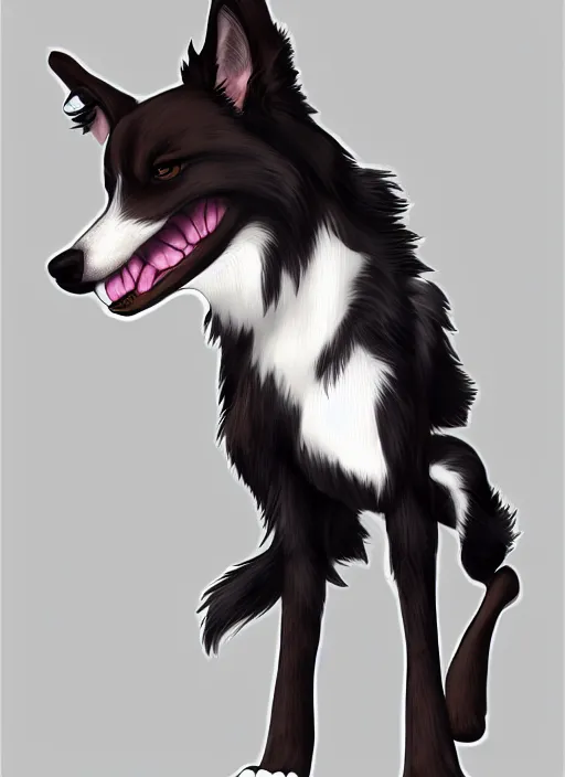 Prompt: beautiful full body character portrait of a cute anthro male anthropomorphic border collie fursona wearing a suit, highly detailed, artstation, illustration, digital painting
