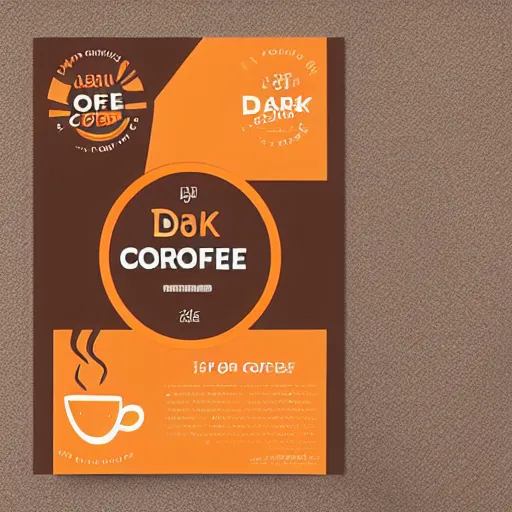 Image similar to square shaped flyer design for a coffee bean company, layout design, dark brown and orange colour palette, template layout