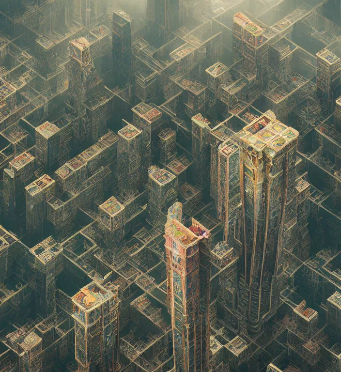 Prompt: beautiful isometric fractal totem in hong kong, shot from drone, trending on artstation art by zdzislaw beksinski, highly detailed, cg society contest winner