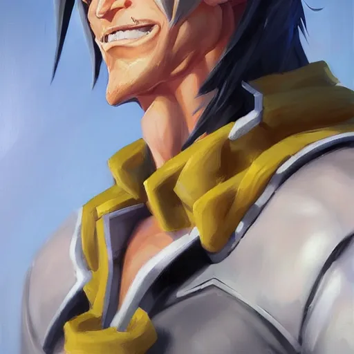 Image similar to greg manchess portrait painting of toshinori yagi as overwatch character, medium shot, asymmetrical, profile picture, organic painting, sunny day, matte painting, bold shapes, hard edges, street art, trending on artstation, by huang guangjian and gil elvgren and sachin teng