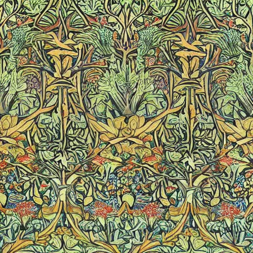 Image similar to william morris wallpaper of tree of life motif. h- 896