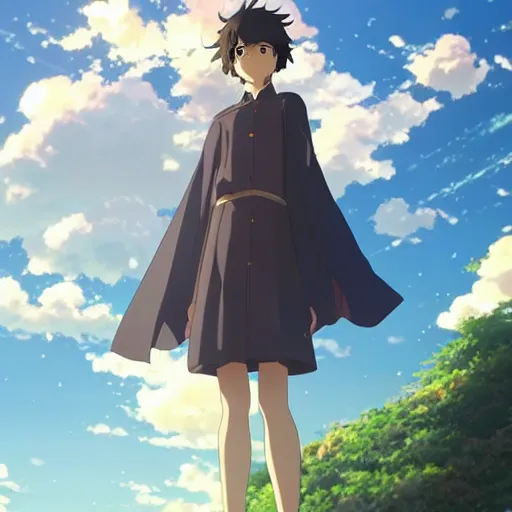 Image similar to A wizard in Your Name by Makoto Shinkai, wizard hat, anime key visual