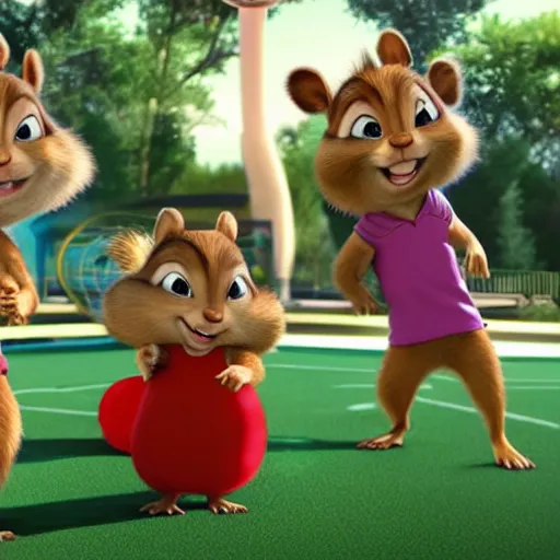 Prompt: alvin and the chipmunks on a trampoline playing basketball while drinking margaritas, 4 k