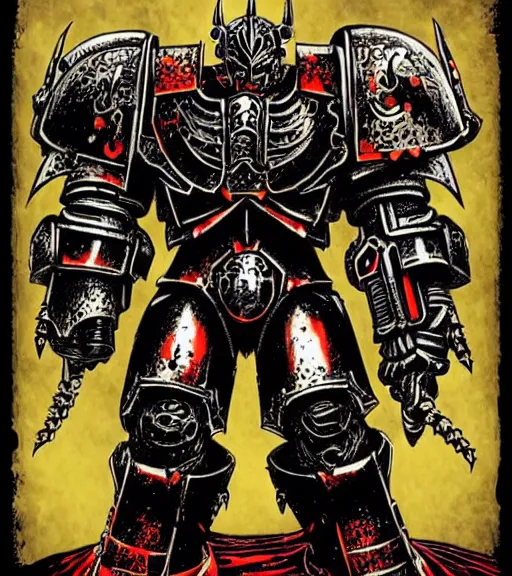 Prompt: wh 4 0 k chaos lord knight, metal couture by yuko shimizu