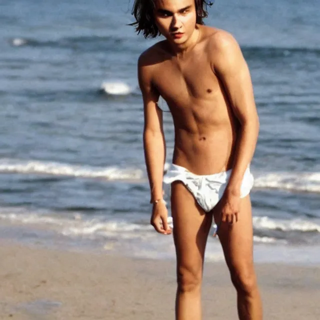 Image similar to teenage frank dillane at the beach, realistic, intricate, detailed