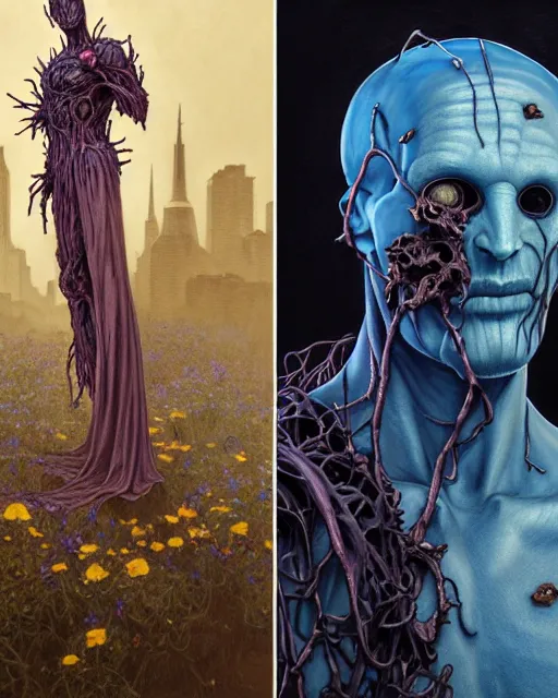 Prompt: the platonic ideal of flowers, rotting, insects and praying of cletus kasady ultimate carnage thanos dementor doctor manhattan chtulu nazgul bioshock, detailed, intricate, hyperrealism, intense, scary, decay, dmt, art by brock hofer and artgerm and greg rutkowski and alphonse mucha