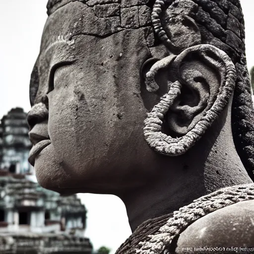 Image similar to angkor thon, asuras, giant, right profile, photorealistic, photography hight quality, sharp, stones, award winning photography, canon, thierry rouzier