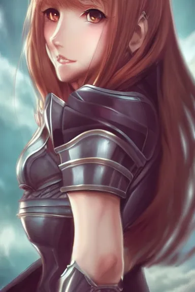 Image similar to a portrait of an attractive knight female anime character with long hair, artgerm