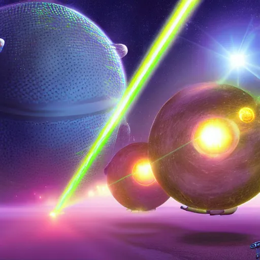 Image similar to laser war between funny creatures on a planet, digital art, award winning 4K