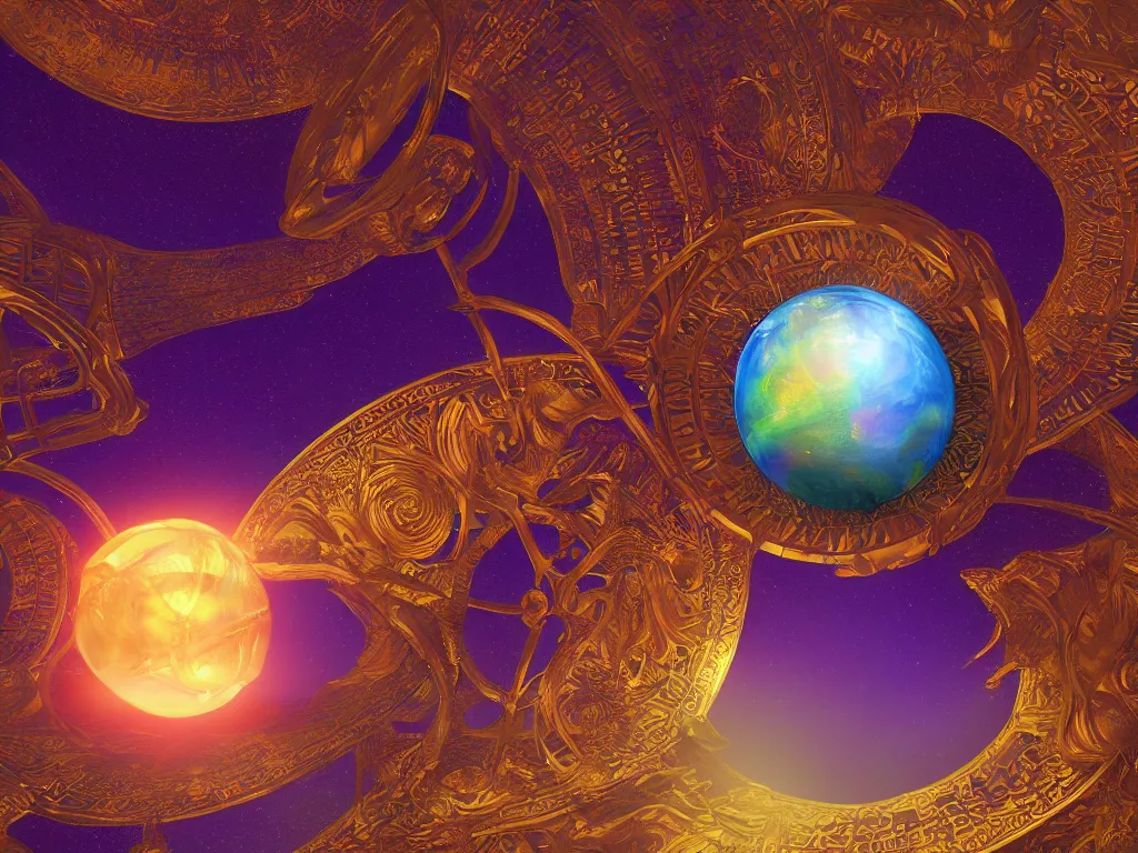 Prompt: the orb of eternity, sunlight study, art nouveau, by frederic edwin church and ( ( ( ( lisa frank ) ) ) ), 8 k, sharp focus, octane render, ( ( ( kauai ) ) )