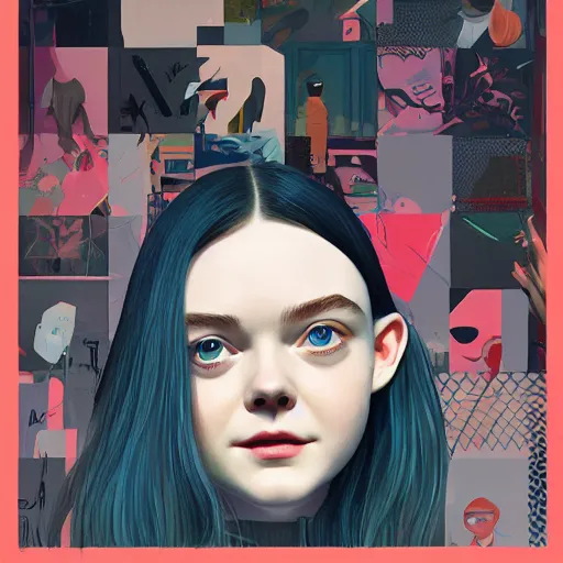 Prompt: Elle Fanning hacking a computer picture by Sachin Teng, asymmetrical, dark vibes, Realistic Painting , Organic painting, Matte Painting, geometric shapes, hard edges, graffiti, street art:2 by Sachin Teng:4