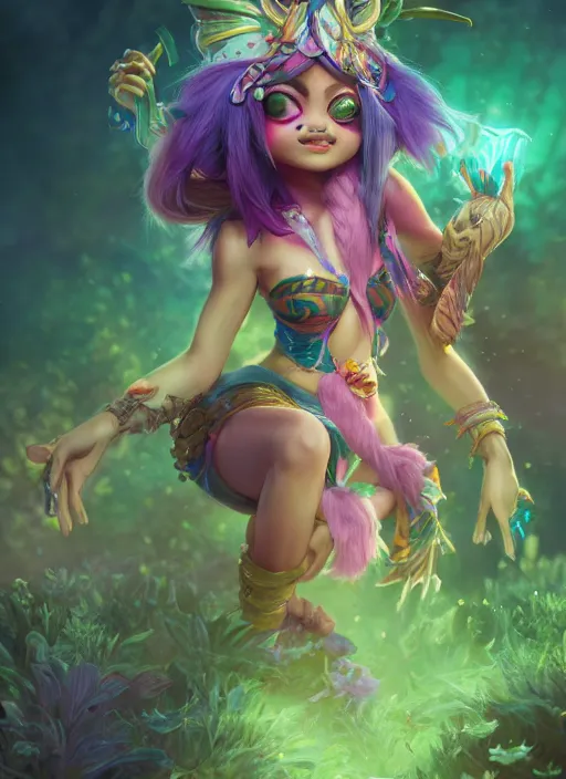 Prompt: neeko, from league of legends, au naturel, hyper detailed, digital art, trending in artstation, cinematic lighting, studio quality, smooth render, unreal engine 5 rendered, octane rendered, art style by klimt and nixeu and ian sprigger and wlop and krenz cushart