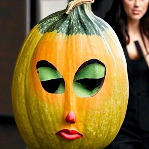 Image similar to gourd shaped like the face of amber heard hybrid intercross mix as a gourd