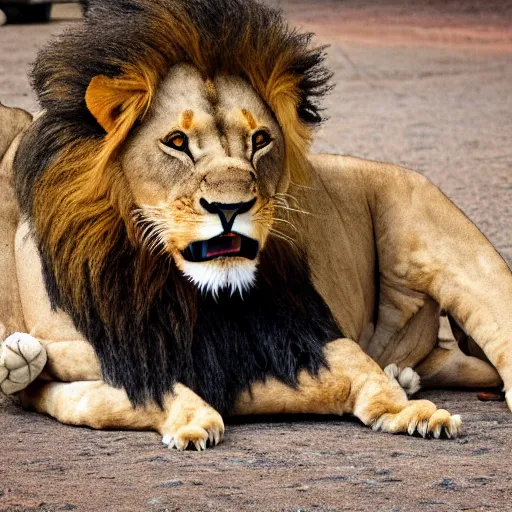 Prompt: a huge smiling lion plushy, photography, award - winning