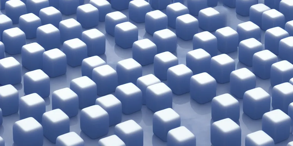 Prompt: floating blue and white plastic cubes against a grey background, octane render, beautiful, 4 k, hdr lighting, glossy, depth of field, ultrawide