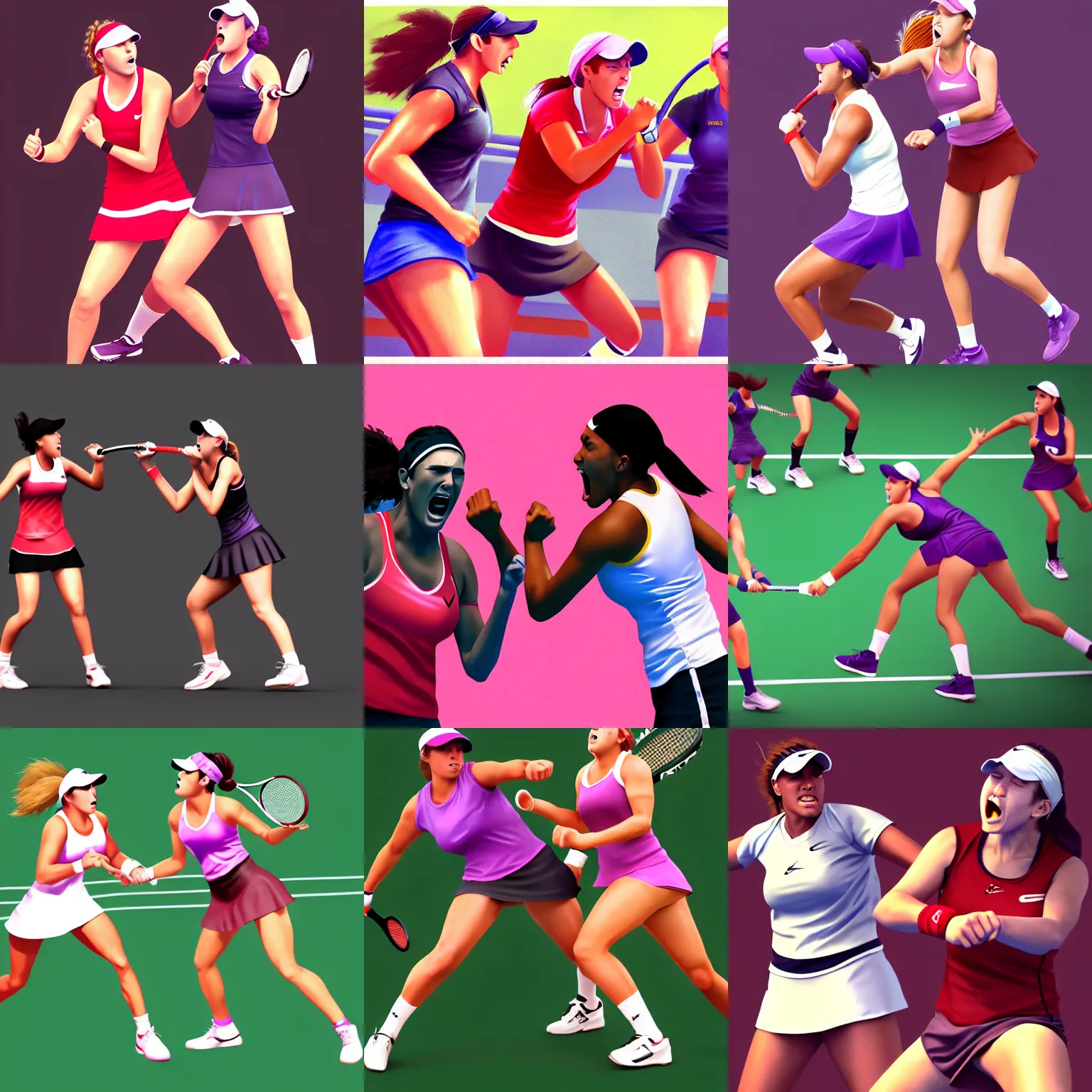 Prompt: womens tennis match, ray lewis, ray lewis yelling, trending on artstation