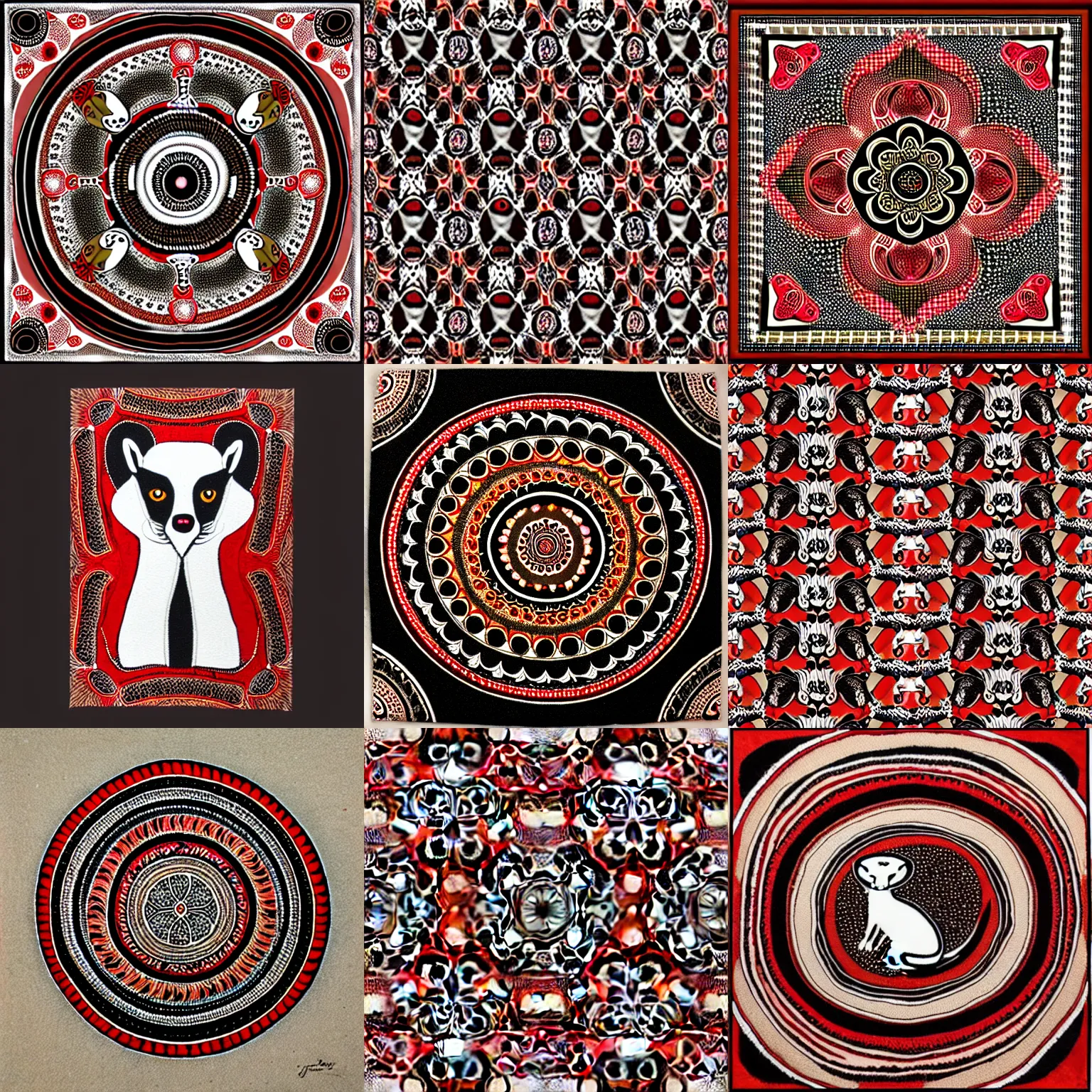 Prompt: weasel / stoat / ermine, red - black, mandala