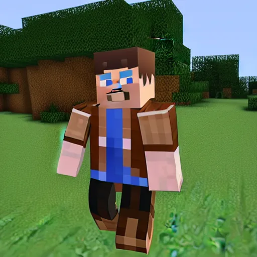 Prompt: photo of Steve from Minecraft and a villager as rea