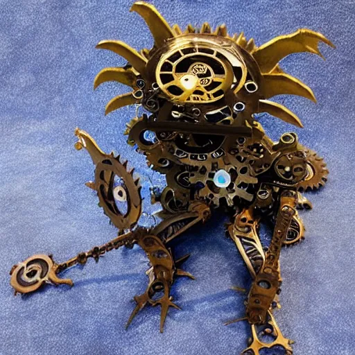 Prompt: metal dragon made of clockwork and gears