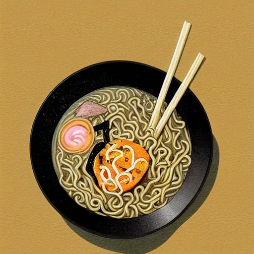 Image similar to a bowl of ramen, aesthetic painting, digital art, concept art, detailed, sharp