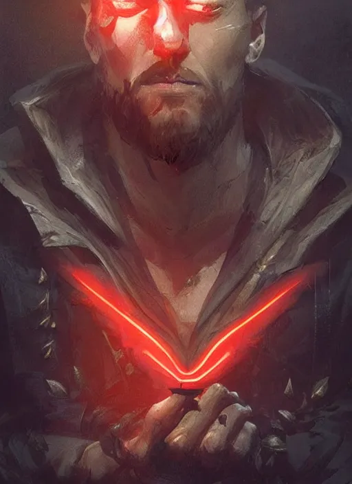 Image similar to character concept portrait of a handsome young dark wizard with olive skin and buzzed short spiky hairstyle casting a dark magic spell with red and orange glowing runes, a floating iridescent spell book, intricate, elegant, digital painting, concept art, smooth, sharp focus, illustration, from Metal Gear, by Ruan Jia and Mandy Jurgens and Artgerm and William-Adolphe Bouguereau