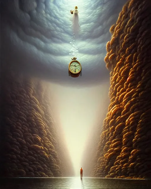 Image similar to a hyper - detailed 3 d render like an oil painting of how time waits for no one, surrealism!!!!! surreal concept art, lifelike, photorealistic, digital painting, aesthetic, smooth, sharp focus, artstation hd, by greg rutkowski, bruce pennington, valentina remenar, rhads, asher duran,