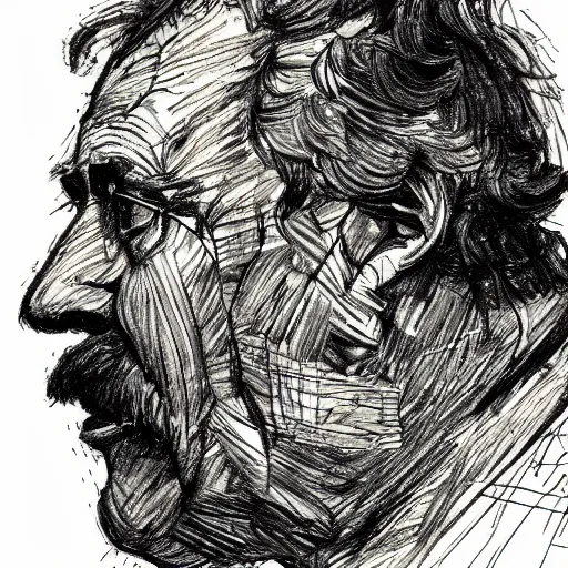 Image similar to a realistic yet scraggly portrait sketch of the side profile of a stern and sophisticated gaben newell, trending on artstation, intricate details, in the style of frank auerbach, in the style of sergio aragones, in the style of martin ansin, in the style of david aja, in the style of mattias adolfsson