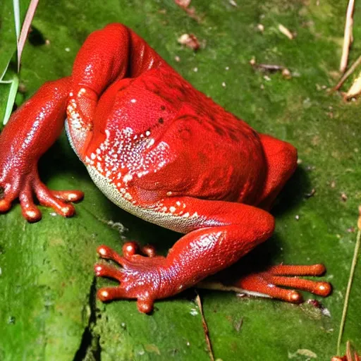 Prompt: a giant red frog