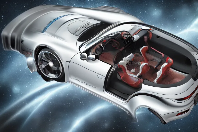 Prompt: porsche speedster as a spaceship traveling through a wormhole into another dimension. photorealistic 35mm 4k nasa