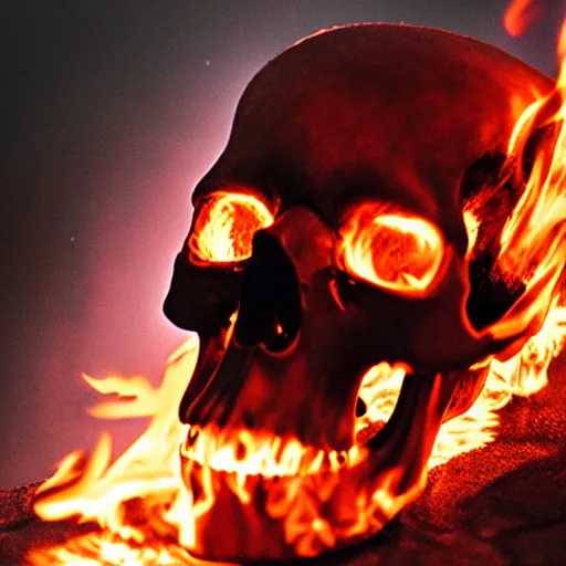 Prompt: a blazing skull on fire