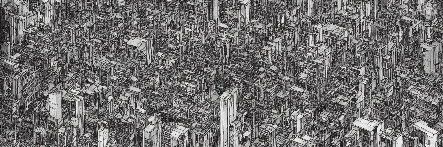 Image similar to dystopian city neighborhood slums by Katsuhiro Otomo