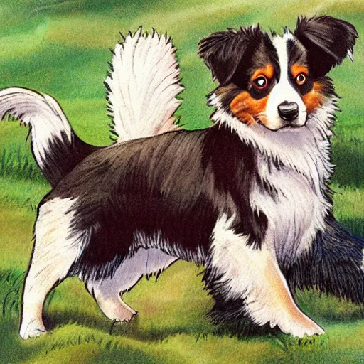 Image similar to australian shepard, by neil gaiman