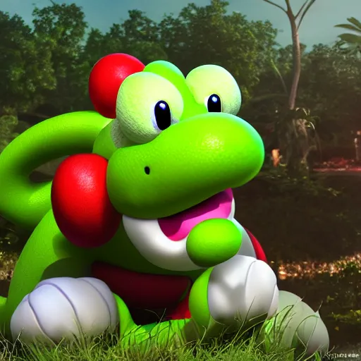 Image similar to big yoshi, cgi, featured on art station