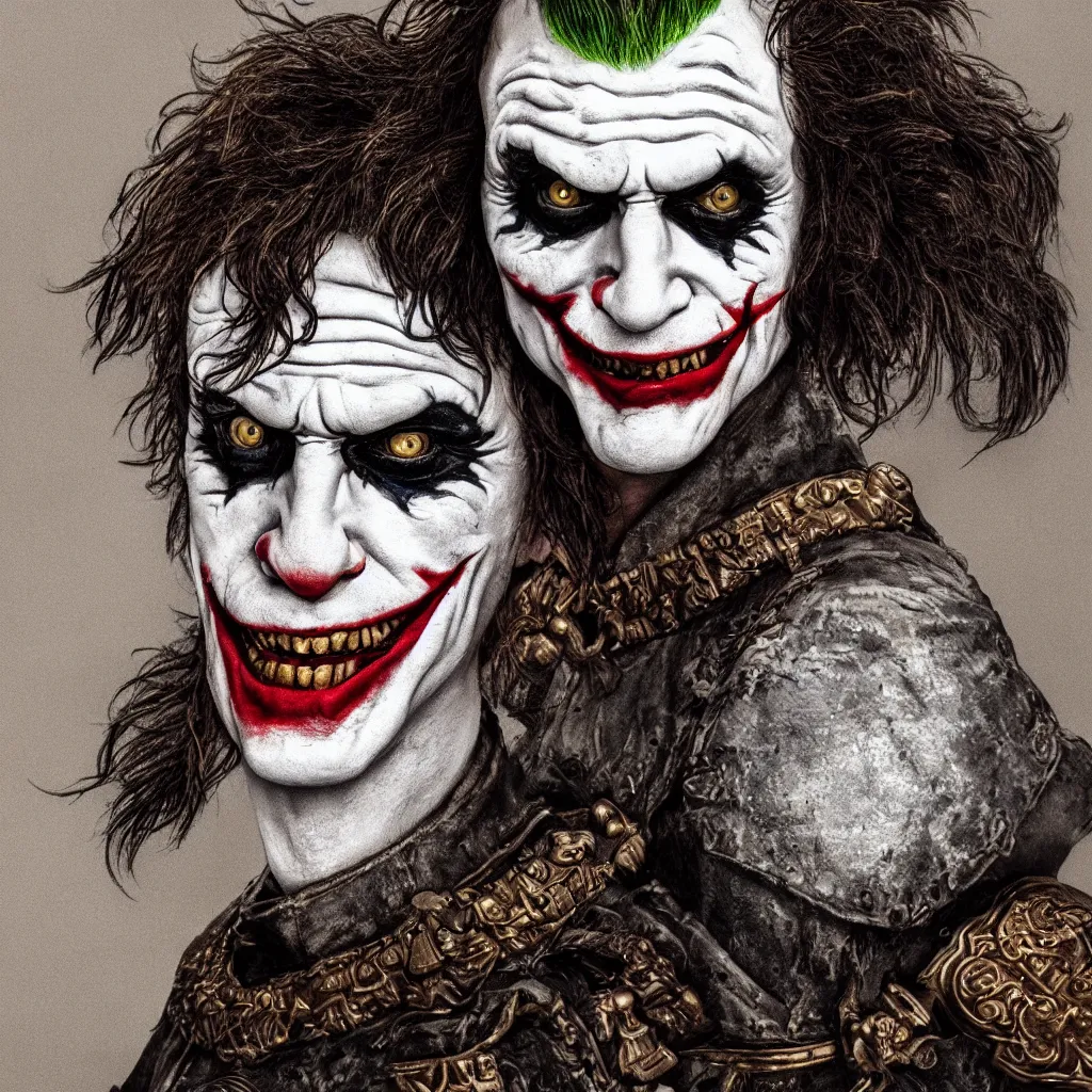 Image similar to professional portrait of the 2 0 1 9 joker wearing a imperial roman helmet, 8 k, very detailed, very intricate