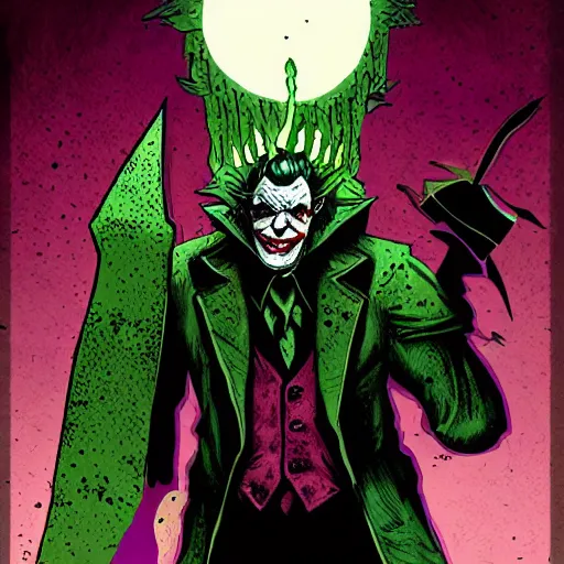 Prompt: the joker as a dark souls boss by Kilian Eng