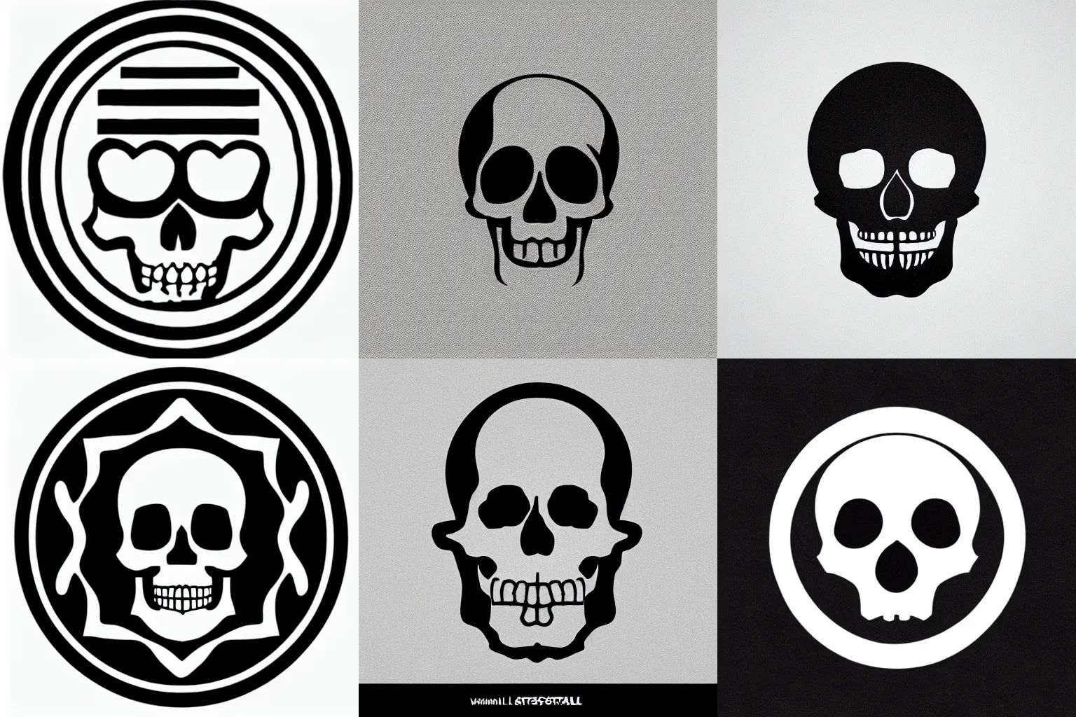 Prompt: minimal skull logo by karl gerstner, monochrome, symmetrical