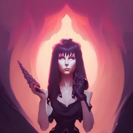 Prompt: a beautiful portrait of a beautiful elvira, concept art by pete mohrbacher and guweiz and ilya kuvshinov, digital art, highly detailed, intricate, sharp focus, trending on artstation hq, deviantart, unreal engine 5, 4 k uhd image