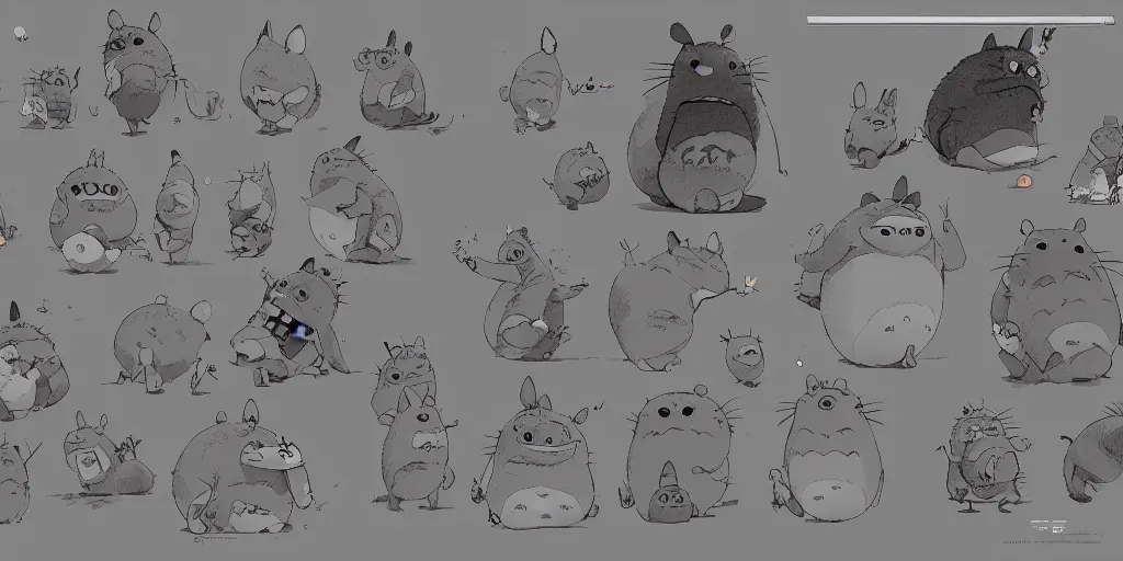 Image similar to photo real totoro, character sheet, concept design, contrast, kim jung gi, greg rutkowski, zabrocki, karlkka, jayison devadas, trending on artstation, 8 k, ultra wide angle, pincushion lens effect