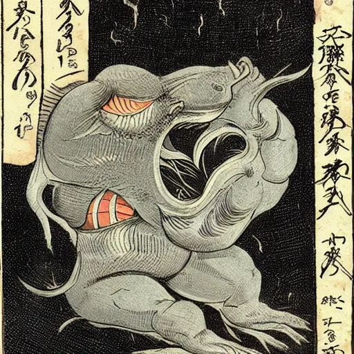 Image similar to strange bestiary of repressed unconscious emotional yokai