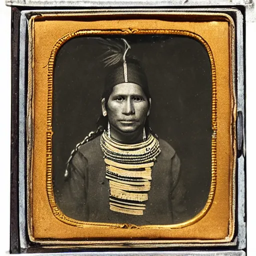 Prompt: portrait of an inca, daguerreotype