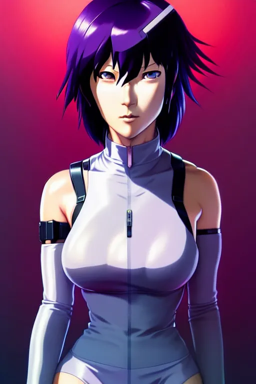 Image similar to a fullbody portrait of motoko kusanagi the major ghost in the shell : : stand alone complex, under repairs, maintenance : : by ilya kuvshinov, rossdraws, artgerm, sola digital arts, anti aliasing, raytracing : :