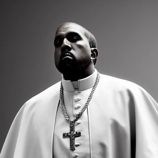 Image similar to kanye west as the pope, dark, 4 k