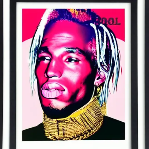 Image similar to andy warhol pop art travis scott gold chain detailed cell shaded