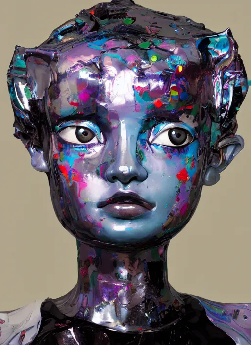 Prompt: professional art magazine photograph of a surreal contemporary art sculpture of a very attractive modular yorha android, by hikari shimoda, by jack gaughan