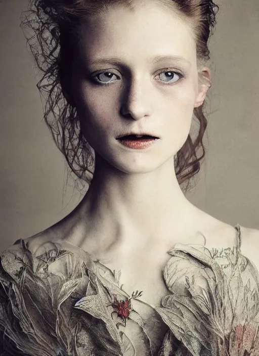 Image similar to Kodak Portra 400, 8K, soft light, volumetric lighting, highly detailed, fine art portrait photography in style of Paolo Roversi, britt marling style 3/4 face merging with stormy clouds in metamorphosis complex 3d render , 150 mm lens, art nouveau fashion embroidered, intricate details, elegant, hyper realistic, ultra detailed, octane render, etheric, outworldly colours, emotionally evoking, head in focus, fantasy, ornamental, intricate, elegant, 8K, soft light, volumetric lighting, highly detailed, Refined, Highly Detailed, soft lighting colors scheme, fine art photography, Hyper realistic, photo realistic